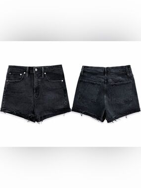 Madewell High-Rise Denim Shorts Size 28 | Black Frayed Hem Cutoffs